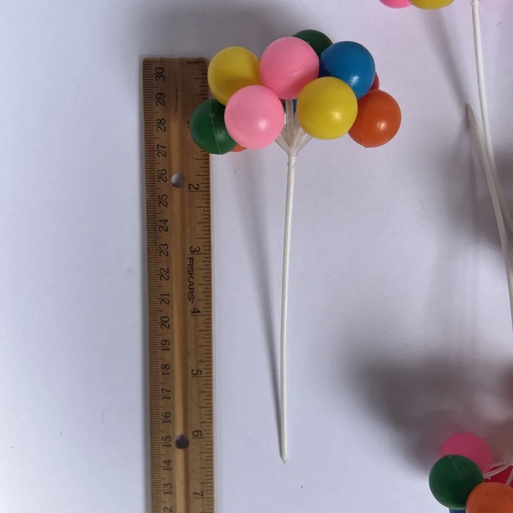 VTG Balloon Cake Toppers Set x9 Plastic Birthday Party Picks Clown Circus UNUSED